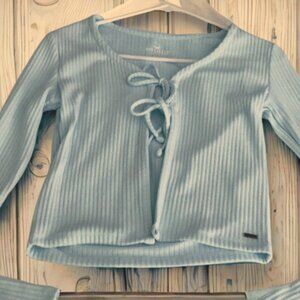 Hollister Open Tie Front Ribbed Cardigan in Baby Blue Size Med